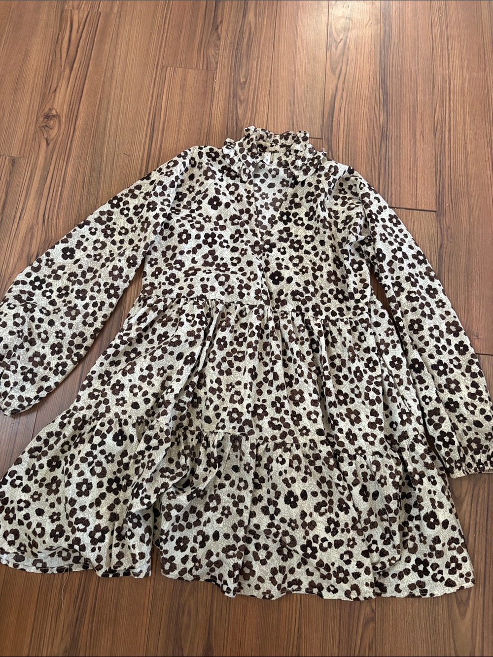 glam Cream Dress with Brown Floral Print